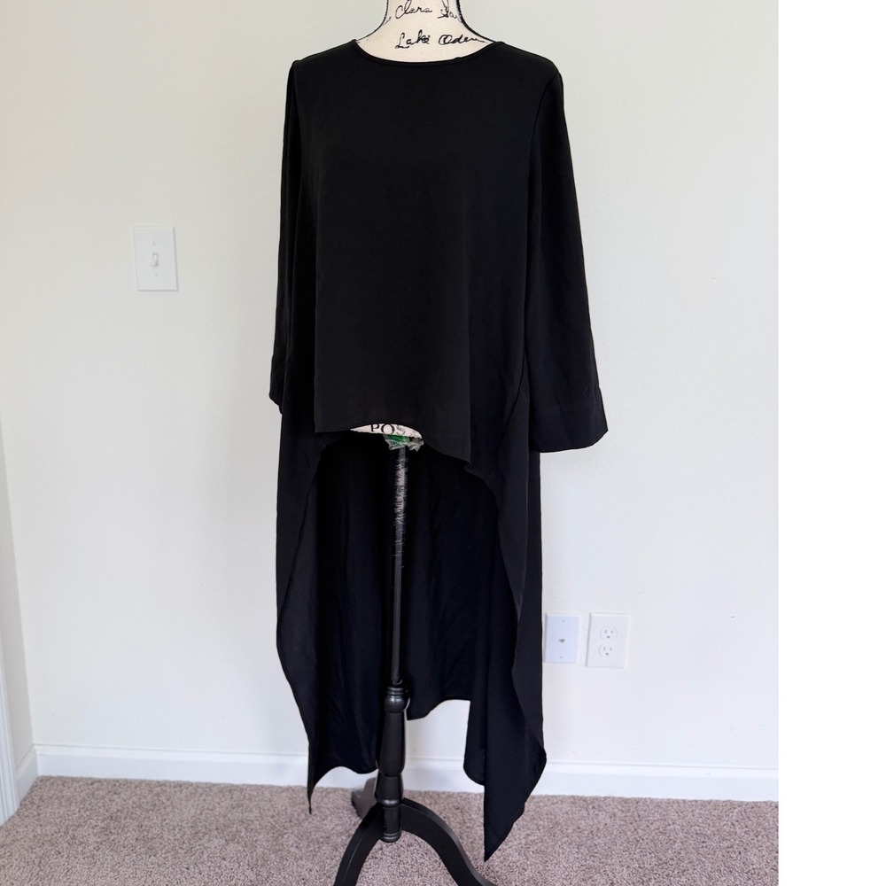 Riva Black High Low Asymmetrical Tunic Top Long Sleeve Size L Dark Academia - Picture 11 of 12